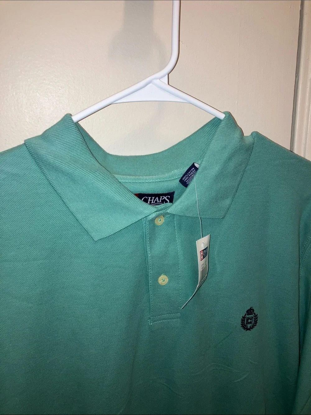 Chaps Men’s Seafoam Green SS Polo with Embroidered Crest Large NEW - Picture 2 of 2